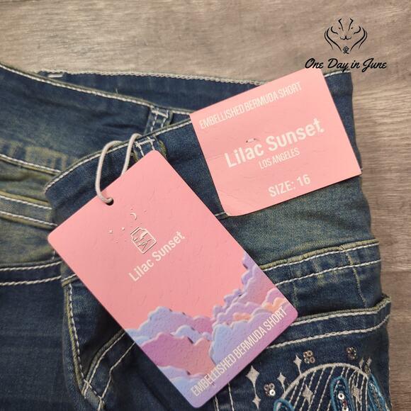 Lilac Sunset Plus Size Embellished Bermuda Denim Shorts Size 16 - Picture 2 of 7